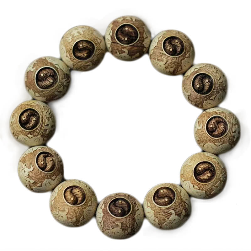 Foviel Camphor Wood Yin Yang Ox Graviertes Armband mit glanzvollen Farben