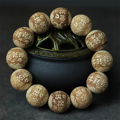 Foviel Camphor Wood Yin Yang Ox Graviertes Armband mit glanzvollen Farben