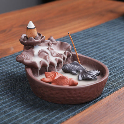 Buddha Stones Koi Fish Ox Purple Clay Ceramic Incense Stick Holder Healing Incense Burner Decoration - image 8