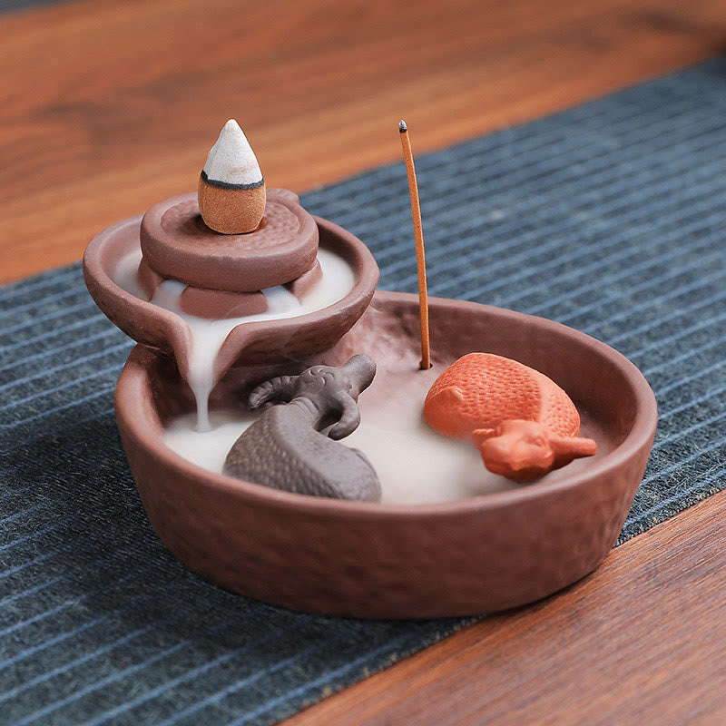 Buddha Stones Koi Fish Ox Purple Clay Ceramic Incense Stick Holder Healing Incense Burner Decoration - image 2