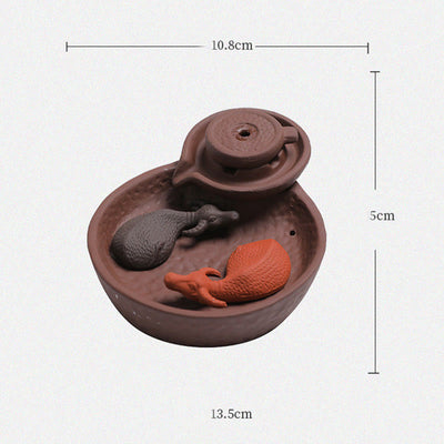 Buddha Stones Koi Fish Ox Purple Clay Ceramic Incense Stick Holder Healing Incense Burner Decoration - image 5