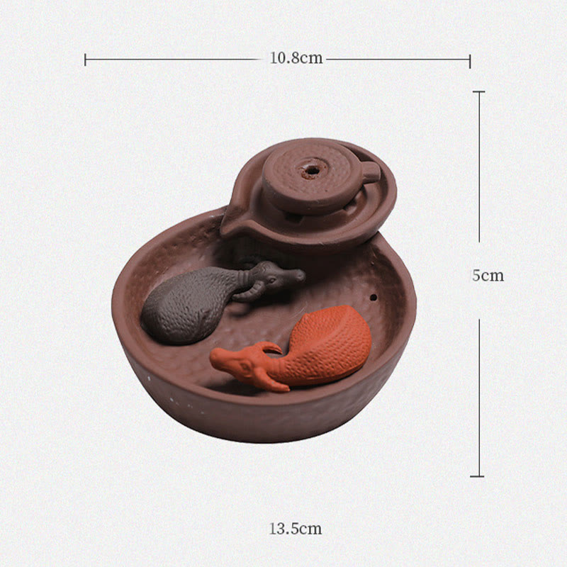 Buddha Stones Koi Fish Ox Purple Clay Ceramic Incense Stick Holder Healing Incense Burner Decoration - image 5