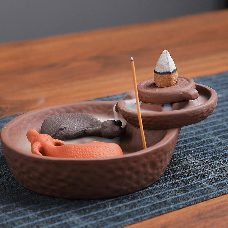 Buddha Stones Koi Fish Ox Purple Clay Ceramic Incense Stick Holder Healing Incense Burner Decoration - image 3