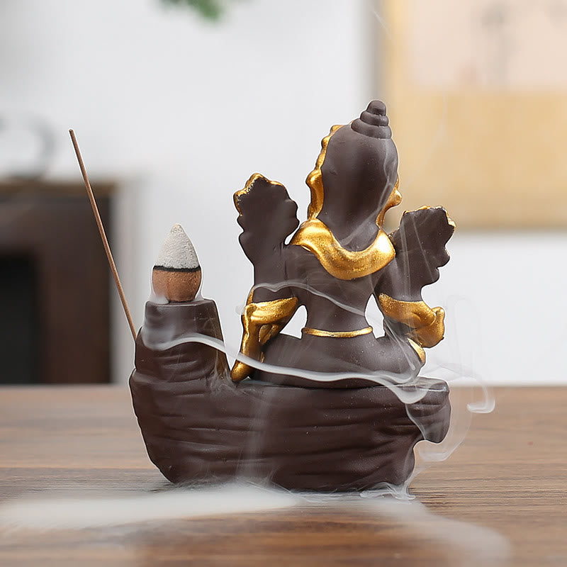 Buddha Stones Ganesh Elephant Purple Clay Backflow Smoke Fountain Protection Stick Incense Burner - image 4
