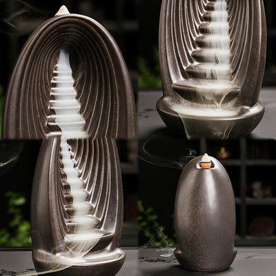 Buddha Stones Stairs Mountains Water Buddha Hand Ceramic Backflow Smoke Fountain Meditation Incense Burner Decoration - image 2