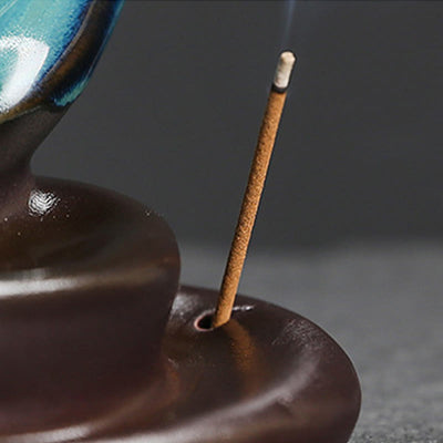 Buddha Stones Blue Crescent Moon Ceramic Backflow Smoke Fountain Meditation Candlestick Incense Burner Decoration - image 15