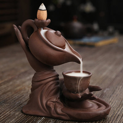 Buddha Stones Buddha Hand Holding Teapot Cup Ceramic Backflow Smoke Fountain Healing Incense Burner Decoration - image 14