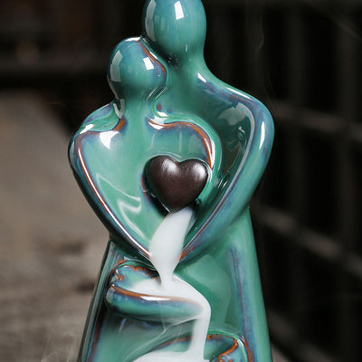 Buddha Stones Lovers Couple Embrace Love Ceramic Backflow Smoke Fountain Healing Incense Burner Decoration - image 8