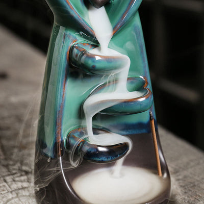 Buddha Stones Lovers Couple Embrace Love Ceramic Backflow Smoke Fountain Healing Incense Burner Decoration - image 9