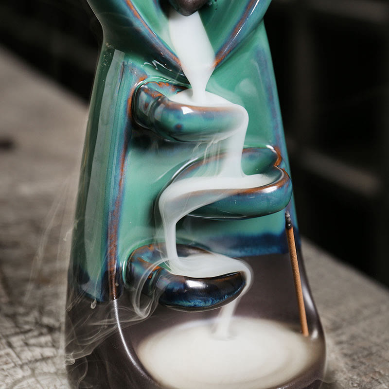 Buddha Stones Lovers Couple Embrace Love Ceramic Backflow Smoke Fountain Healing Incense Burner Decoration - image 9