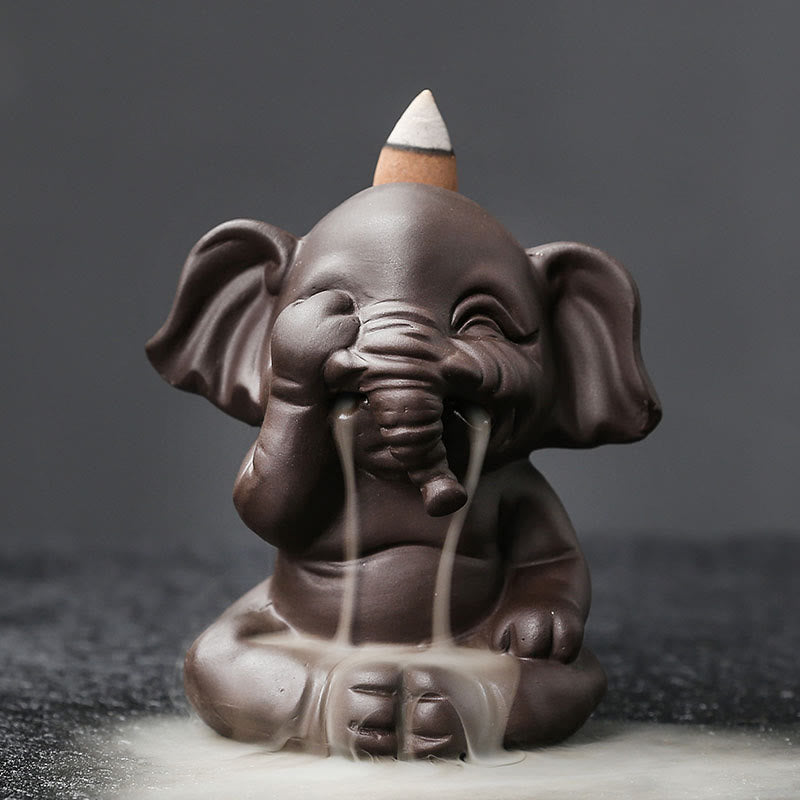 Buddha Stones Cute Elephant Purple Clay Backflow Smoke Fountain Peace Healing Incense Burner Decoration - Don't Look 6.6*8.5*9.3cm - image 8