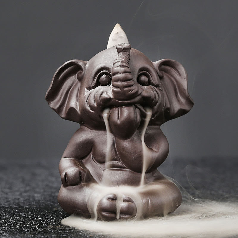 Buddha Stones Cute Elephant Purple Clay Backflow Smoke Fountain Peace Healing Incense Burner Decoration - Don't Say 6.6*8.5*9.3cm - image 28