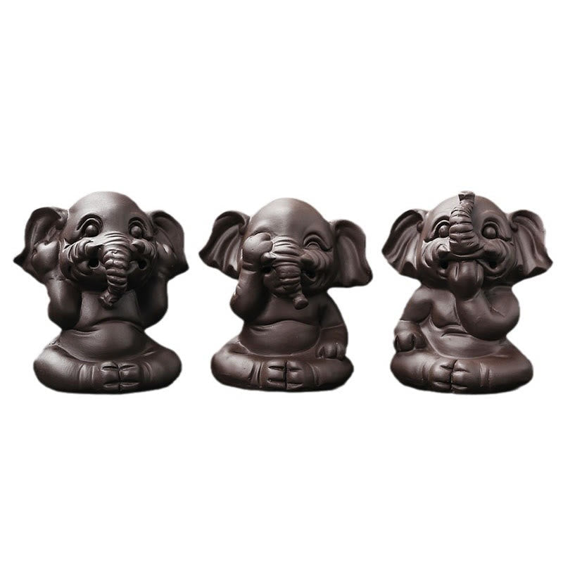 Buddha Stones Cute Elephant Purple Clay Backflow Smoke Fountain Peace Healing Incense Burner Decoration - image 4