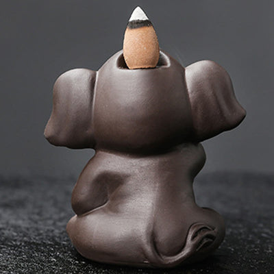 Buddha Stones Cute Elephant Purple Clay Backflow Smoke Fountain Peace Healing Incense Burner Decoration - image 9