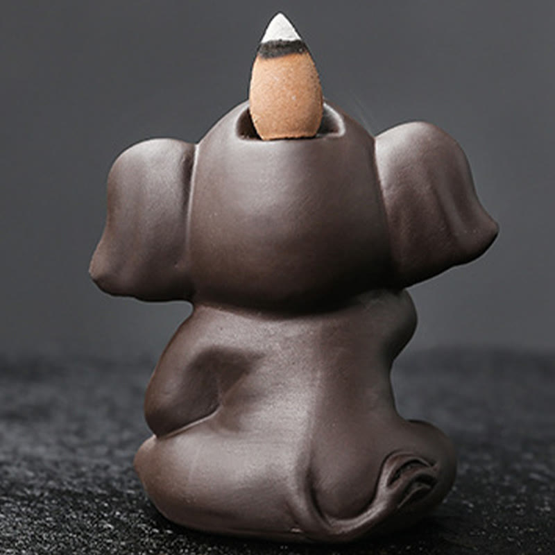Buddha Stones Cute Elephant Purple Clay Backflow Smoke Fountain Peace Healing Incense Burner Decoration - image 9