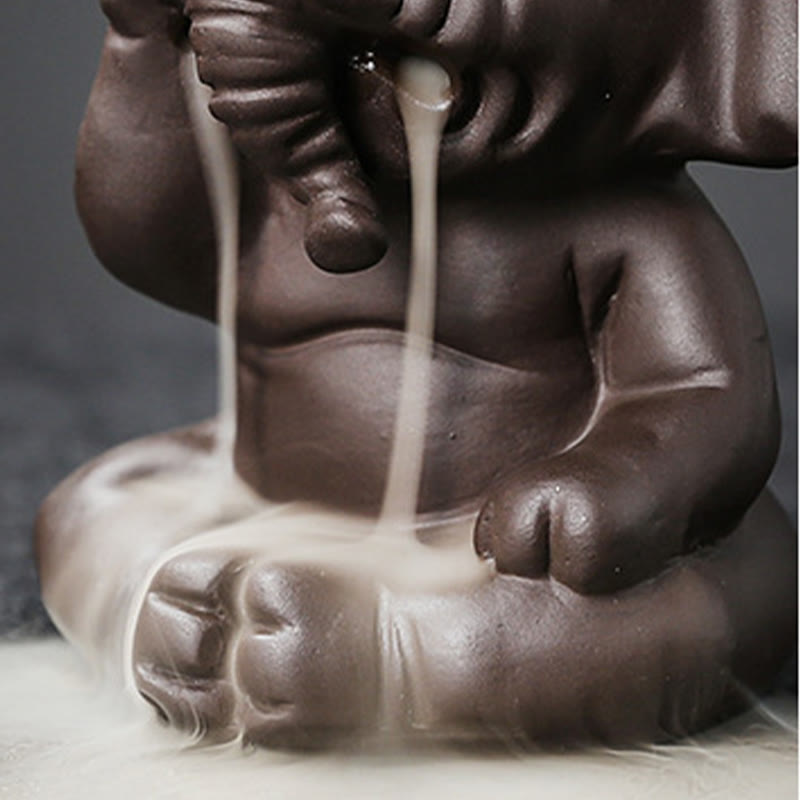 Buddha Stones Cute Elephant Purple Clay Backflow Smoke Fountain Peace Healing Incense Burner Decoration - image 13