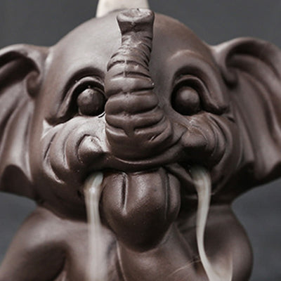 Buddha Stones Cute Elephant Purple Clay Backflow Smoke Fountain Peace Healing Incense Burner Decoration - image 31