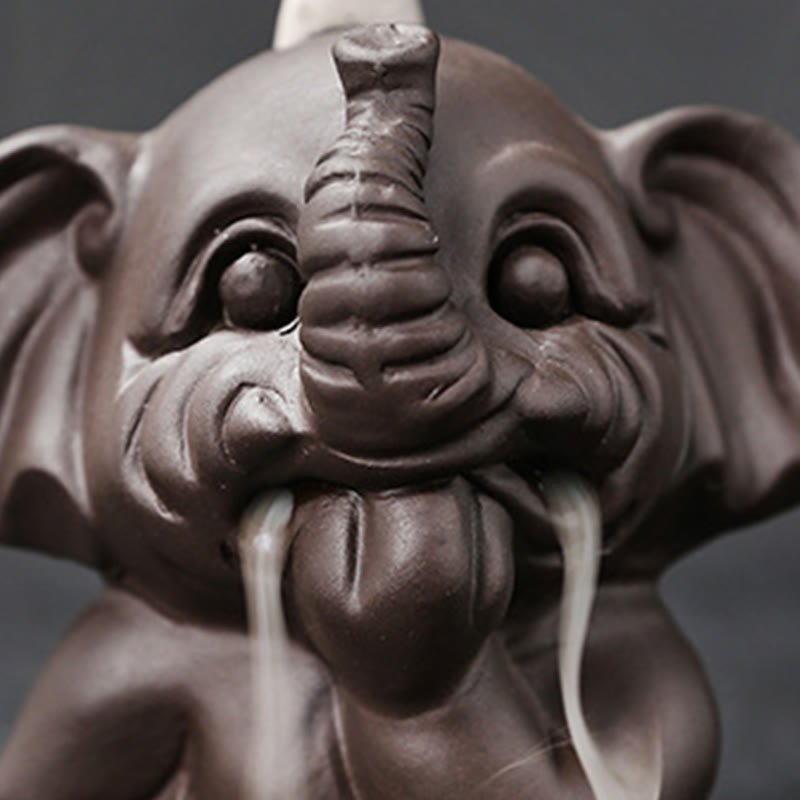 Buddha Stones Cute Elephant Purple Clay Backflow Smoke Fountain Peace Healing Incense Burner Decoration - image 31