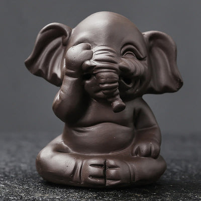 Buddha Stones Cute Elephant Purple Clay Backflow Smoke Fountain Peace Healing Incense Burner Decoration - image 10