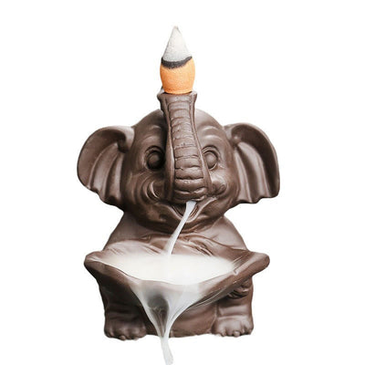 Buddha Stones Little Elephant Holding Leaf Purple Clay Backflow Smoke Fountain Healing Incense Burner Decoration - image 18
