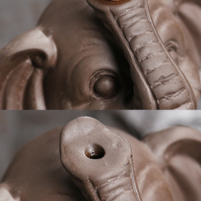 Buddha Stones Little Elephant Holding Leaf Purple Clay Backflow Smoke Fountain Healing Incense Burner Decoration - image 15