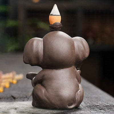 Buddha Stones Little Elephant Holding Leaf Purple Clay Backflow Smoke Fountain Healing Incense Burner Decoration - image 5