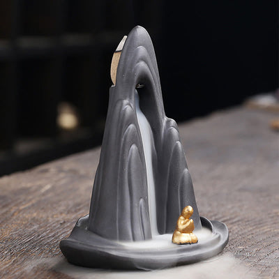 Buddha Stones Little Monk Mountains Flowing Water Purple Clay Ceramic Healing Backflow Incense Burner Decoration - image 8