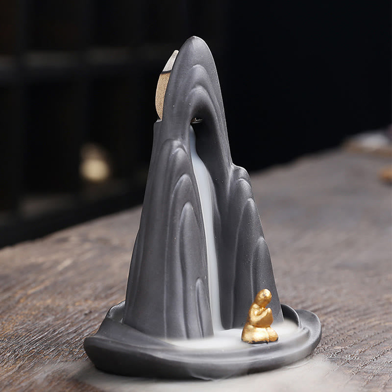 Buddha Stones Little Monk Mountains Flowing Water Purple Clay Ceramic Healing Backflow Incense Burner Decoration - image 8