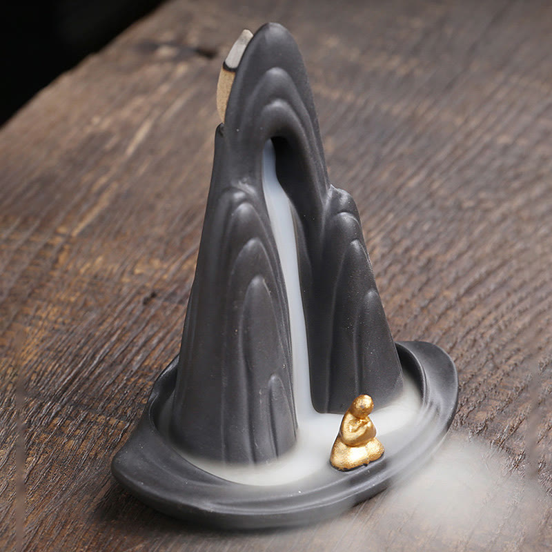 Buddha Stones Little Monk Mountains Flowing Water Purple Clay Ceramic Healing Backflow Incense Burner Decoration - image 4