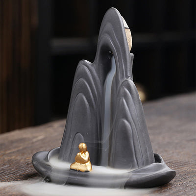 Buddha Stones Little Monk Mountains Flowing Water Purple Clay Ceramic Healing Backflow Incense Burner Decoration - image 6