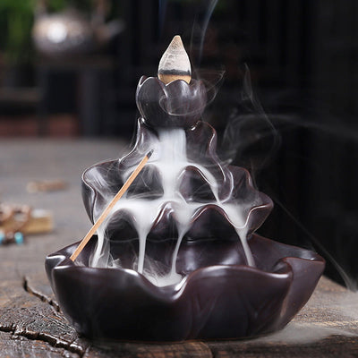 Buddha Stones Lotus Leaf Koi Fish Ceramic Backflow Smoke Fountain Peace Incense Burner Decoration - image 13