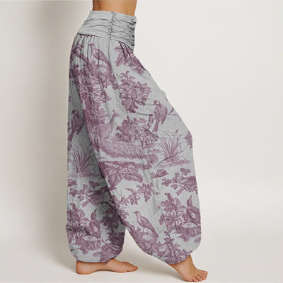 Buddha Stones Cotton Birds Trees Branches Pattern Women's Elastic Waist Harem Pants - image 7