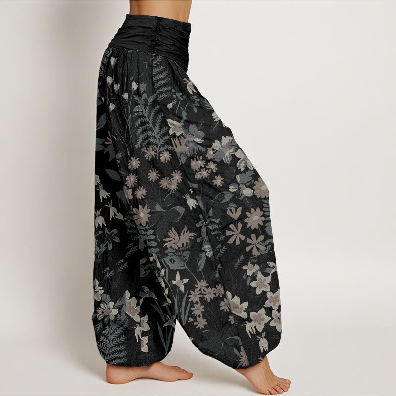 Buddha Stones Casual Daisy Flowers Leaves Design Women's Elastic Waist Harem Pants - image 6
