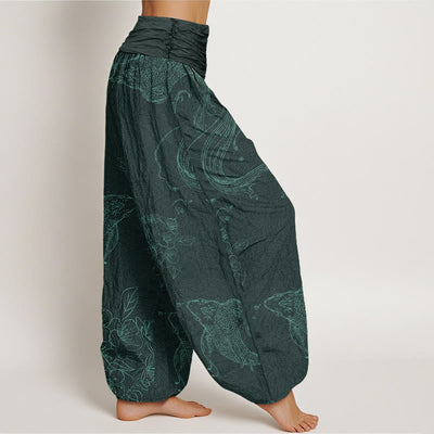 Buddha Stones Cotton Koi Fish Floral Pattern Women's Elastic Waist Harem Pants - image 6