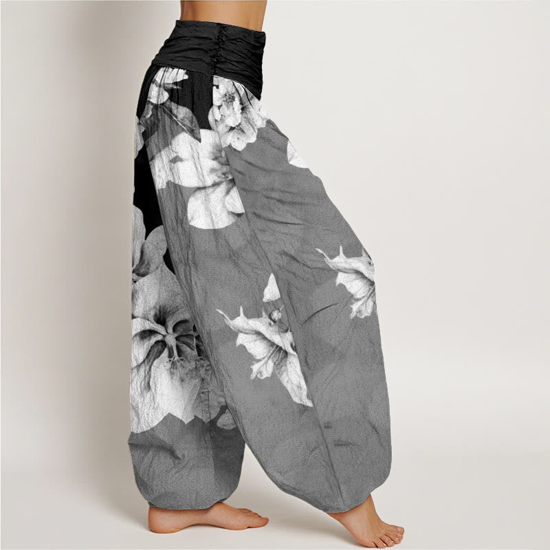 Buddha Stones Camellia Pattern Women's Elastic Waist Harem Pants - image 10
