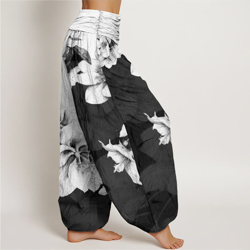 Buddha Stones Camellia Pattern Women's Elastic Waist Harem Pants - image 3