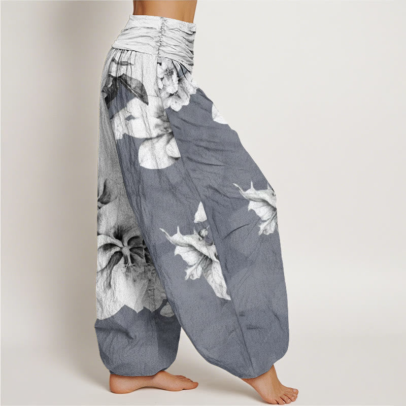 Buddha Stones Camellia Pattern Women's Elastic Waist Harem Pants - image 7