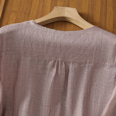 Buddha Stones Casual Embroidery Single Breasted Button Half Sleeve Women's V-neck Shirt - image 15