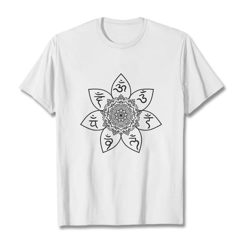 Buddha Stones Mandala Om Mani Padme Hum Pattern Tee T-shirt - White - 2XL - image 8