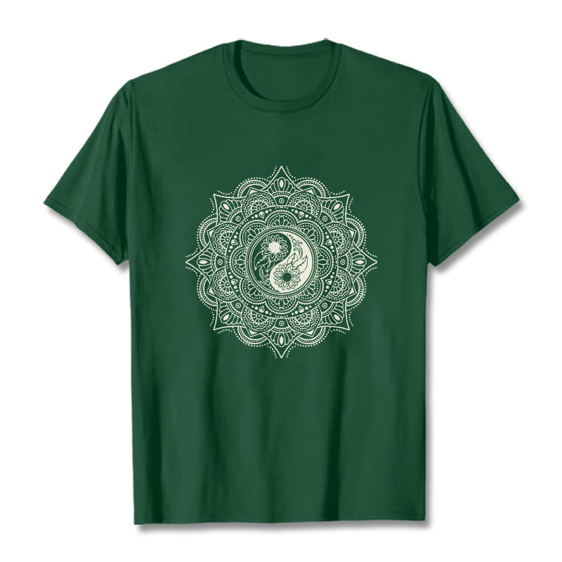 Buddha Stones Mandala YinYang Symbol Pattern Tee T-shirt - ForestGreen - 2XL - image 1