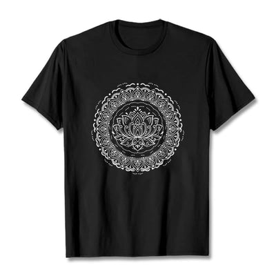 Buddha Stones Mandala Lotus Flower Pattern Tee T-shirt - Black - 2XL - image 5