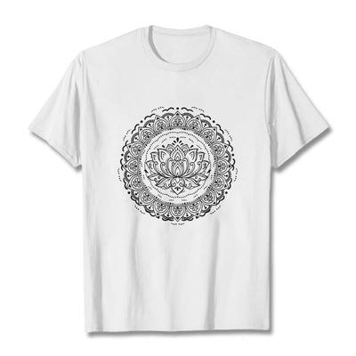 Buddha Stones Mandala Lotus Flower Pattern Tee T-shirt - White - 2XL - image 1
