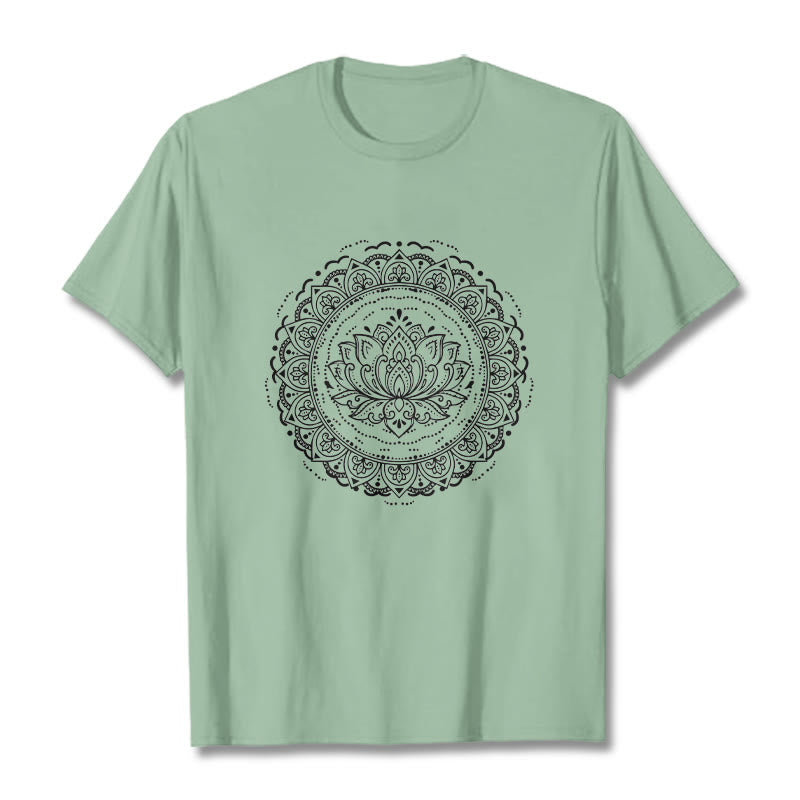 Buddha Stones Mandala Lotus Flower Pattern Tee T-shirt - PaleGreen - 2XL - image 15