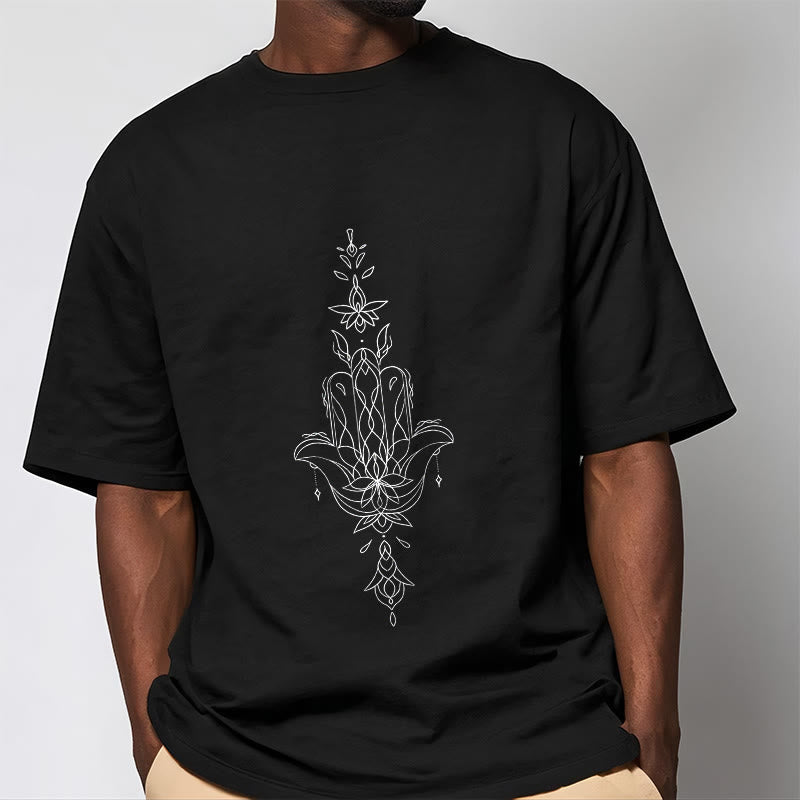 Buddha Stones Hamsa Hand Lotus Flower Pattern Tee T-shirt - image 4