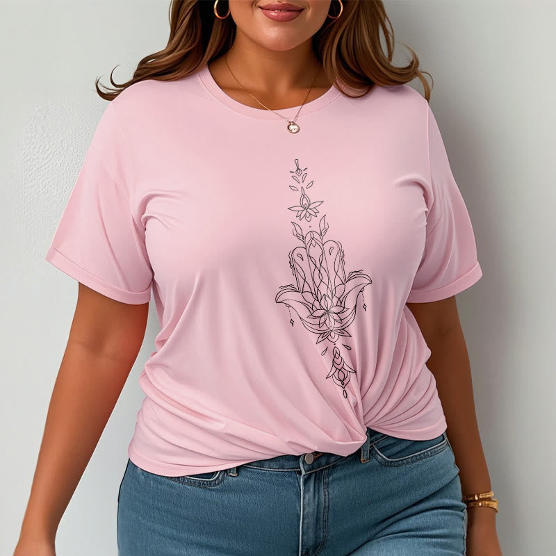 Buddha Stones Hamsa Hand Lotus Flower Pattern Tee T-shirt - image 15