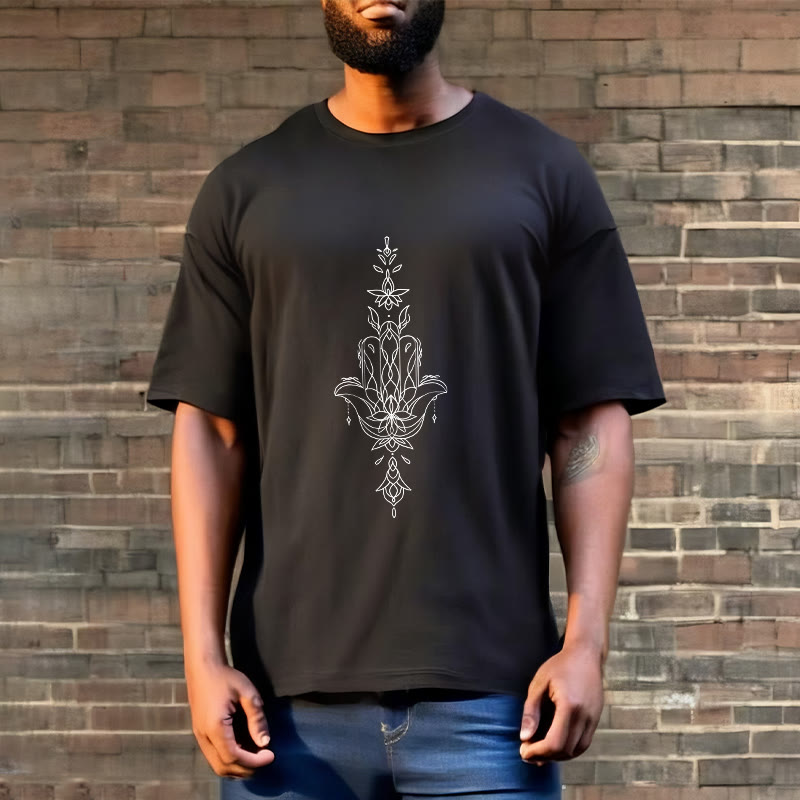 Buddha Stones Hamsa Hand Lotus Flower Pattern Tee T-shirt - image 5