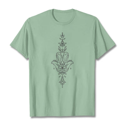 Buddha Stones Hamsa Hand Lotus Flower Pattern Tee T-shirt - PaleGreen - 2XL - image 16