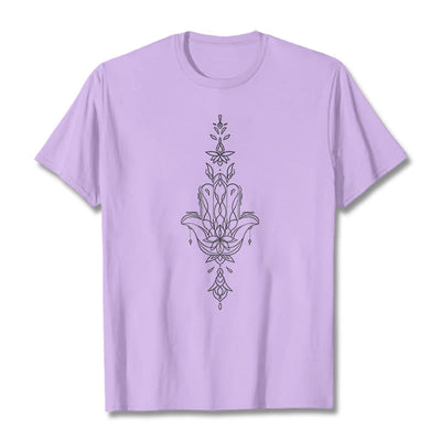 Buddha Stones Hamsa Hand Lotus Flower Pattern Tee T-shirt - Plum - 2XL - image 18