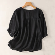 Foviel Casual Embroidered Pattern Women's V-neck Design Half Sleeve T-Shirt