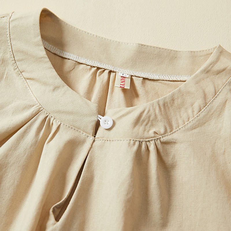 Buddha Stones Casual Plain Button Women's Short Sleeve Cotton Linen T-shirt - image 11